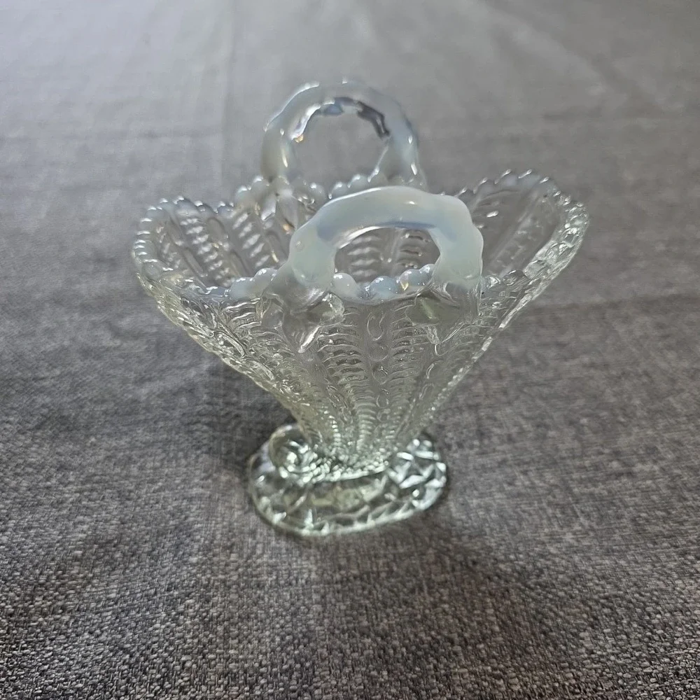 Fan Vase Clear Opalescent Art Glass Handled
